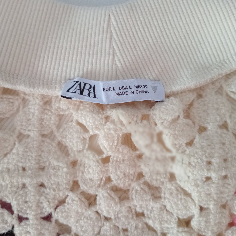Zara Women's Crochet Top Cropped Cream Boho Hippie Festival Party Retro Size L - Picture 4 of 7